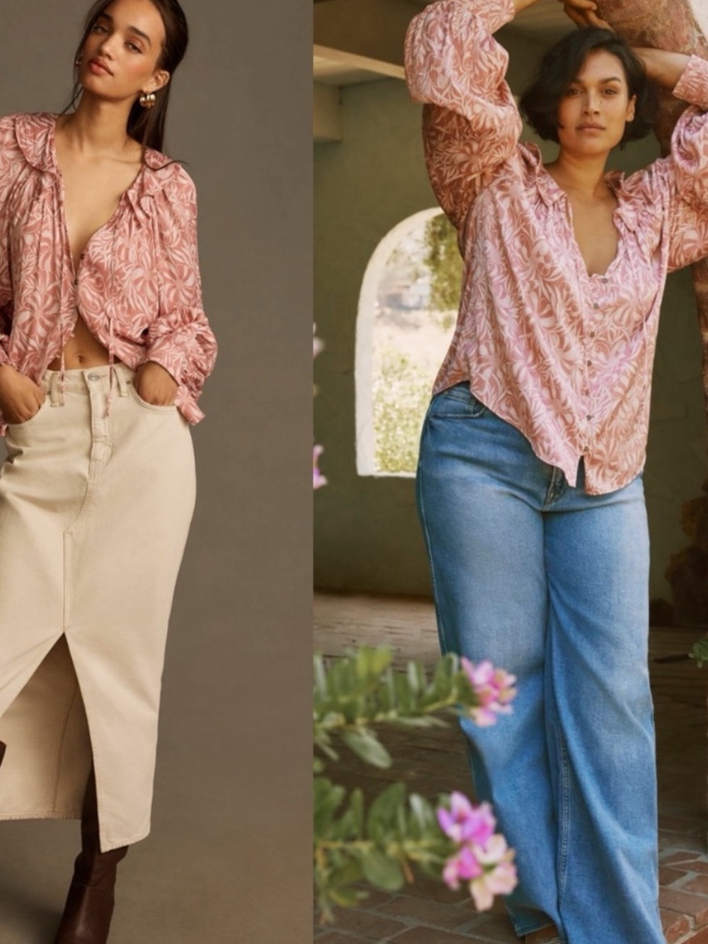 Anthropologie Florence Balducci Collared Blouse Pink Floral Boho Top NWT Size XL